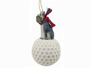 Gray Giant Schnauzer Dog on Golf Ball Christmas Ornament – Hand-Painted Stone Resin
