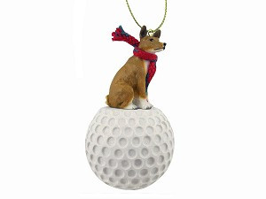 Basenji Dog on Golf Ball Christmas Ornament – Hand-Painted Stone Resin