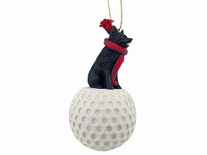 Schipperke Dog on Golf Ball Hanging Ornament – Hand-Painted Stone Resin
