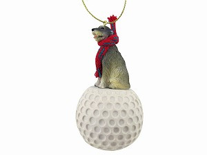 Irish Wolfhound Dog on Golf Ball Christmas Ornament – Hand-Painted Stone Resin