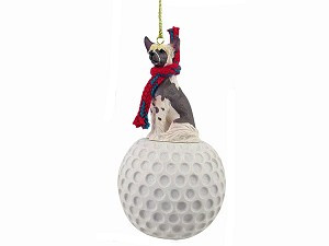 Chinese Crested Dog on Golf Ball Christmas Ornament – Hand-Painted Stone Resin
