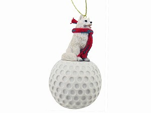American Eskimo Dog on Golf Ball Christmas Ornament – Hand-Painted Stone Resin