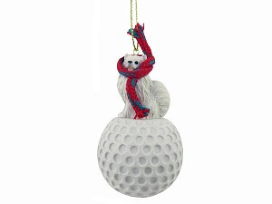 Miniature American Eskimo Dog on Golf Ball Hanging Ornament – Hand-Painted Stone Resin