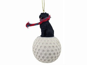 Uncropped Ears Bouvier Des Flandres Dog on Golf Ball Hanging Ornament – Hand-Painted Stone Resin