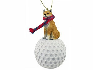 Shiba Inu Dog on Golf Ball Christmas Ornament – Hand-Painted Stone Resin