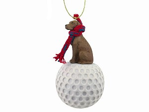 Vizsla Dog on Golf Ball Christmas Ornament – Hand-Painted Stone Resin