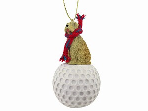 Soft Coated Wheaten Terrier Dog on Golf Ball Christmas Ornament – Hand-Painted Stone Resin