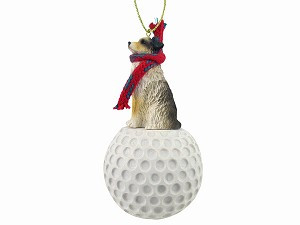 Brown Docked Australian Shepherd Dog on Golf Ball Christmas Ornament – Hand-Painted Stone Resin
