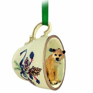 Lioness in Green Holiday Tea Cup Christmas Ornament – Hand-Painted