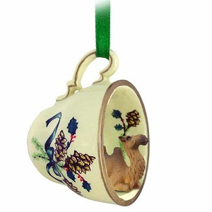 Green Holiday Bactrian Camel in Green Holiday Tea Cup Christmas Ornament – Hand-Painted