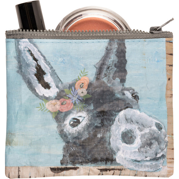 Zipper Wallet - Watercolor Donkey With Floral Headband from Primitives by Kathy