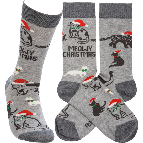 Cat Lover Colorfully Printed Cotton Socks - Meowy Christmas from Primitives by Kathy