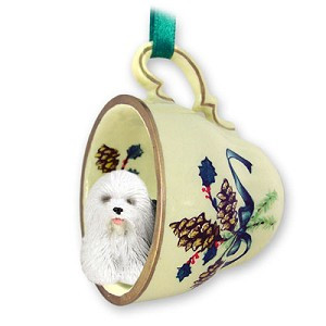 Green Holiday Old English Sheepdog in Green Holiday Tea Cup Christmas Ornament