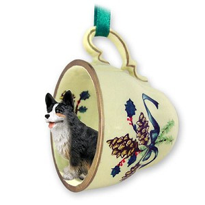Green Holiday Cardigan Welsh Corgi Dog in Green Holiday Tea Cup Christmas Ornament