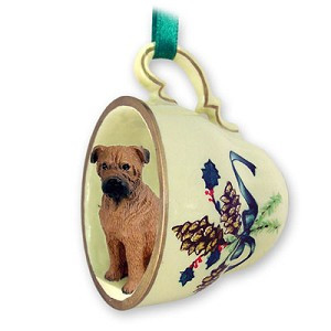 Green Holiday Bullmastiff Dog in Green Holiday Tea Cup Christmas Ornament – Hand-Painted Stone Resin