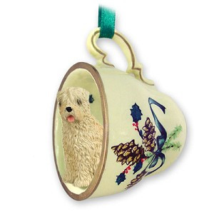Soft Coated Wheaten Terrier Dog in Green Holiday Tea Cup Christmas Ornament