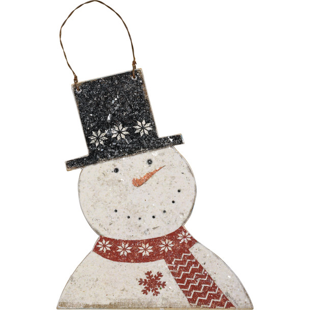 Rustic Themed Hanging Wooden Christmas Ornament - Snowman With Scarf & Top Hat 5.5 Inch from Primitives by Kathy