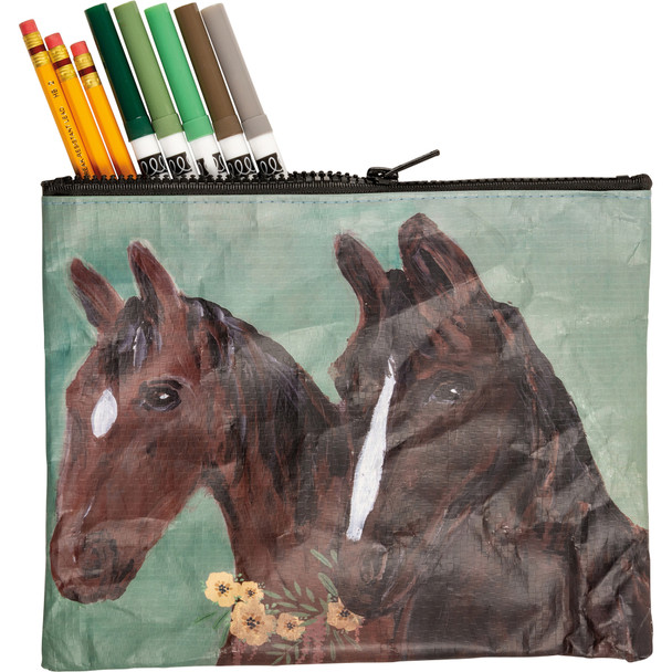 Horse Lover Double Sided Zipper Wallet Pouch - Watercolor Horses 9.5 In x 7 In from Primitives by Kathy