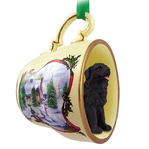 Newfoundland Dog in Snowman Tea Cup Christmas Ornament – Hand-Painted Stone Resin