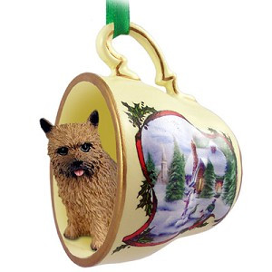 Tea Cup Snowman Holiday Norwich Terrier Dog in Snowman Tea Cup Christmas Ornament