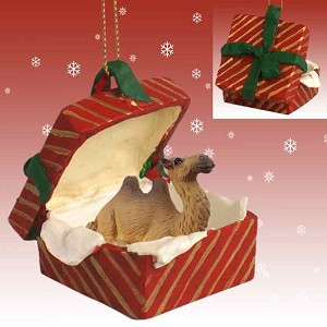 Gift Box Red Camel Bactrian in Red Gift Box Christmas Ornament – Hand-Painted Stone Resin