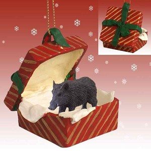 Gift Box Red Razorback Hog in Red Gift Box Christmas Ornament – Hand-Painted Stone Resin