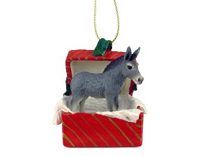 Gift Box Red Donkey in Red Gift Box Christmas Ornament – Hand-Painted Stone Resin