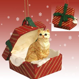 Red in Red Gift Box Christmas Ornament – Hand-Painted Stone Resin