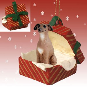 Italian Greyhound Dog in Red Gift Box Christmas Ornament – Hand-Painted Stone Resin