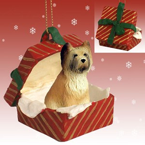 Briard Dog in Red Gift Box Christmas Ornament – Hand-Painted Stone Resin