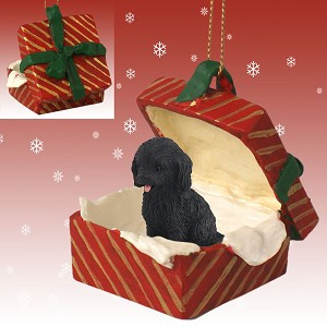 Black Cockapoo Dog in Red Gift Box Christmas Ornament – Hand-Painted Stone Resin