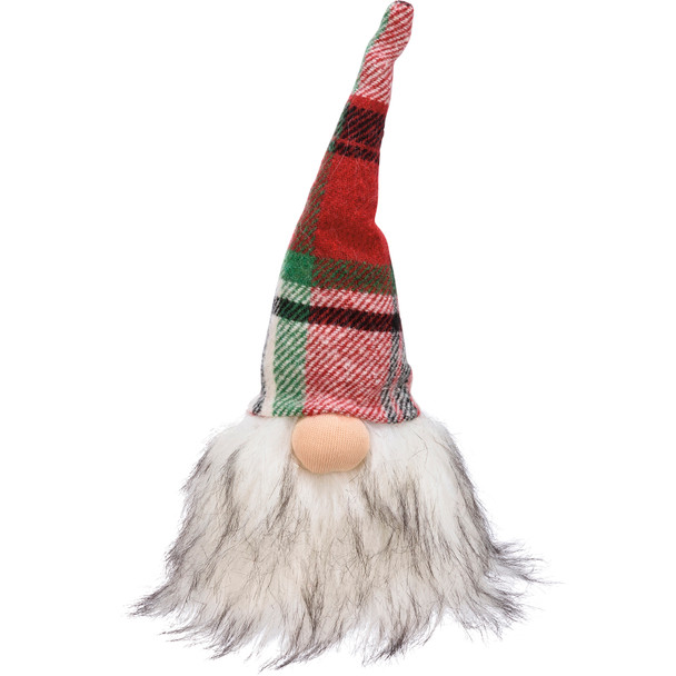 Small Weighted Felt Gnome Figurine - 9 Inch - Red & Green Christmas Plaid Colors from Primitives by Kathy