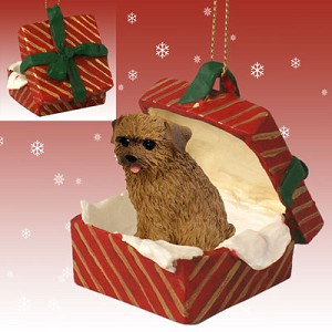 Norfolk Terrier Dog in Red Gift Box Christmas Ornament – Hand-Painted Stone Resin