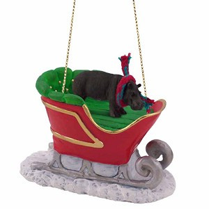 Dark Gray Hippopotamus in Sleigh Christmas Tree Ornament