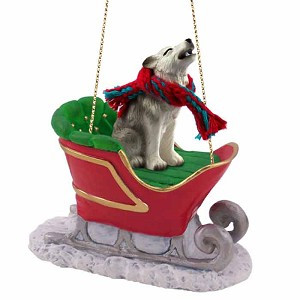 Gray Wolf in Sleigh Christmas Tree Ornament – Conversation Concepts