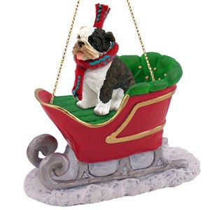 Brindle Bulldog in Sleigh Christmas Tree Ornament – Conversation Concepts