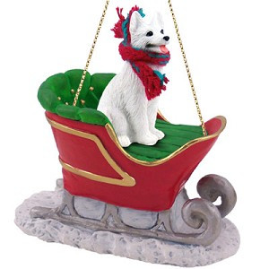 White German Shepherd Dog in Sleigh Christmas Tree Ornament