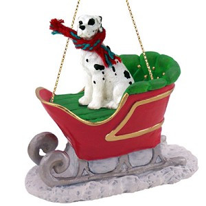 Harlequin Uncropped Ears Great Dane Dog in Sleigh Christmas Ornament