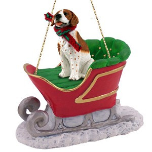 Brown & White Pointer Dog in Sleigh Christmas Tree Ornament