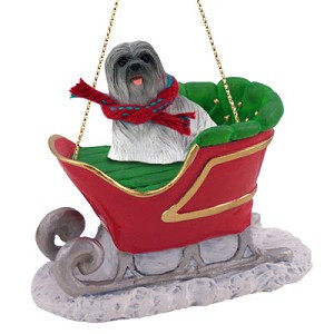 Gray Lhasa Apso Dog in Sleigh Christmas Tree Ornament – Conversation Concepts