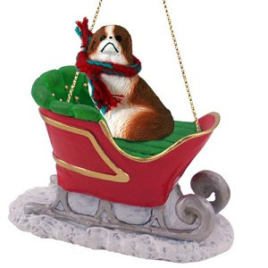 Red & White Japanese Chin Dog in Sleigh Christmas Ornament