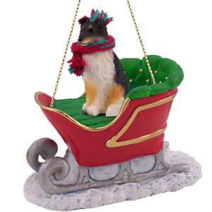 Tricolor Sheltie Dog in Sleigh Christmas Tree Ornament – Conversation Concepts