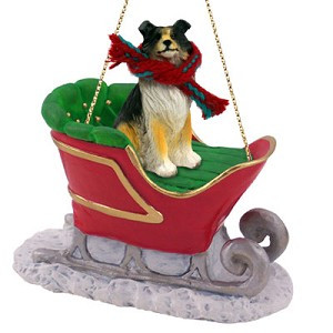 Tricolor Collie Dog in Sleigh Christmas Tree Ornament – Conversation Concepts