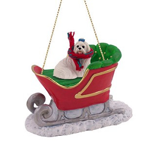 Maltese Dog in Sleigh Christmas Tree Ornament – Conversation Concepts