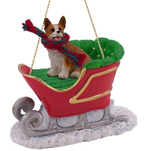 Pembroke Welsh Corgi Dog in Sleigh Christmas Tree Ornament