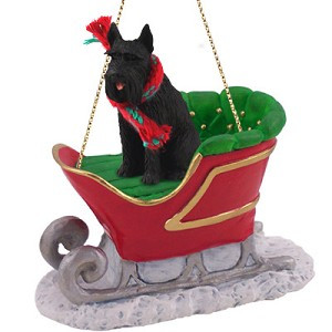 Black Giant Schnauzer Dog in Sleigh Christmas Tree Ornament