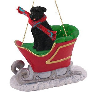 Uncropped Ears Bouvier Des Flandres Dog in Sleigh Christmas Ornament