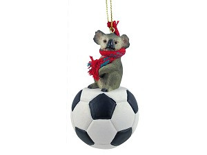 Soccer Koala on Soccer Ball Christmas Ornament – Hand-Painted Stone Resin