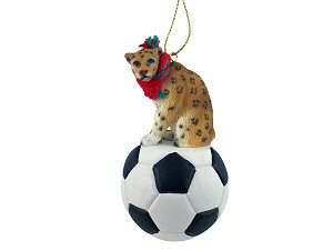 Leopard on Soccer Ball Hanging Ornament – Hand-Painted Stone Resin