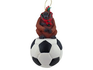 Orangutan on Soccer Ball Christmas Ornament – Hand-Painted Stone Resin